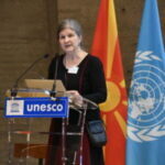 Sibelan Forrester talking about Šopov's translations in English, at UNESCO, 21st March 2023